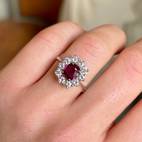 Vintage, French 1960's ruby and diamond cluster ring