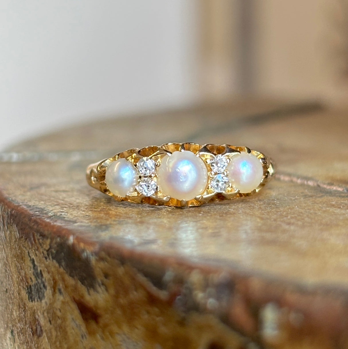 Antique, Victorian Pearl and diamond half-hoop ring