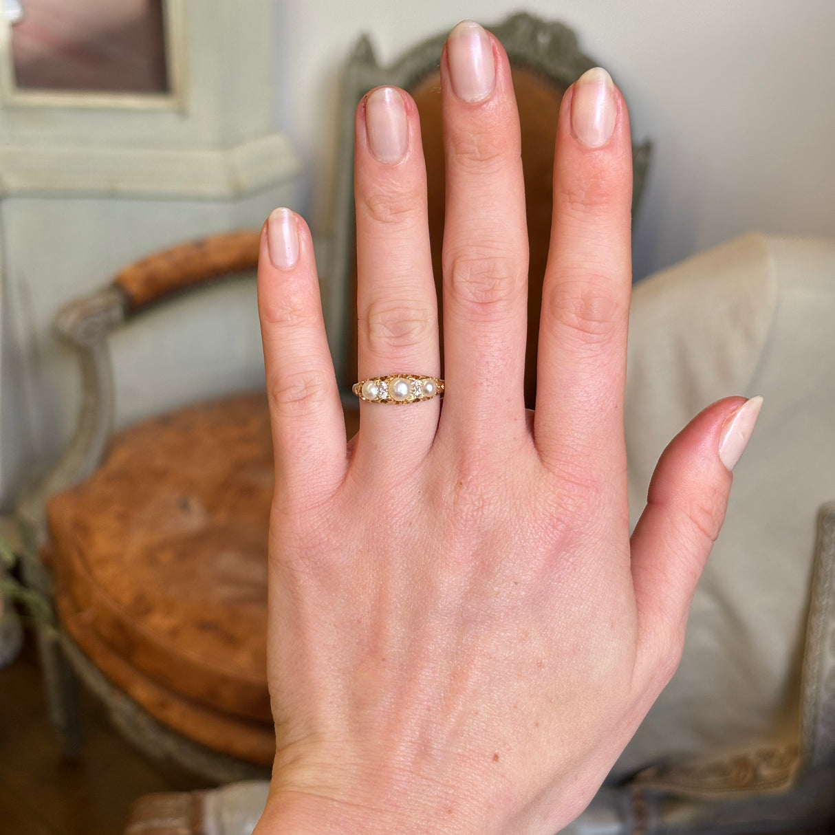 Antique, Victorian Pearl and diamond half-hoop ring