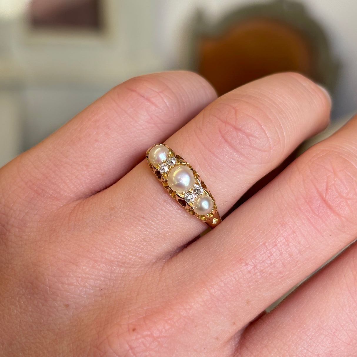 Antique, Victorian Pearl and diamond half-hoop ring