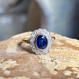 Vintage, sapphire and diamond cluster ring