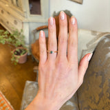 Teal sapphire and diamond three-stone engagement ring