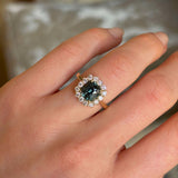 Green Sapphire and Diamond Cluster Engagement Ring