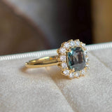 Green Sapphire and Diamond Cluster Engagement Ring