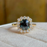 Green Sapphire and Diamond Cluster Engagement Ring