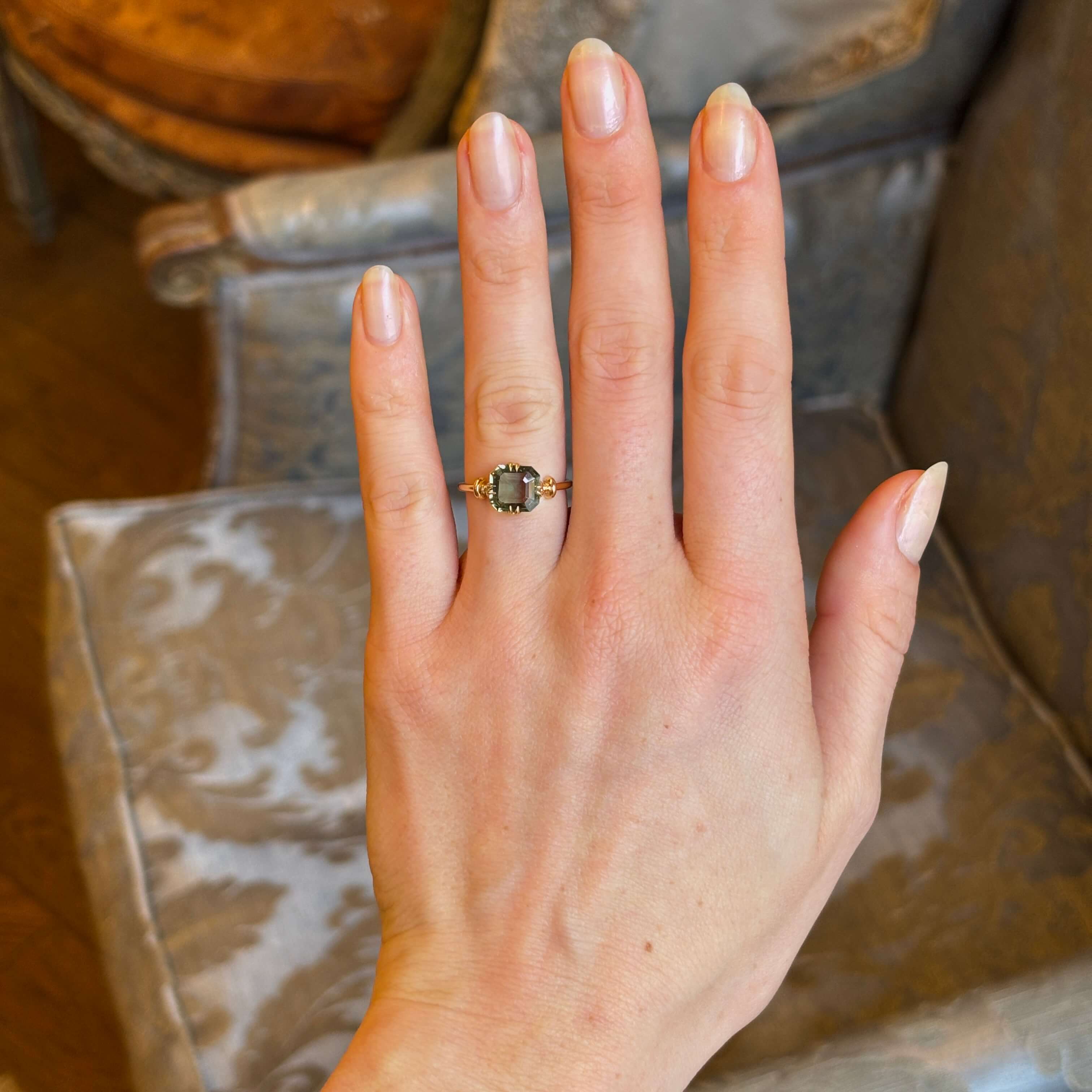 Vintage, 1980's Green Sapphire Solitaire Engagement Ring