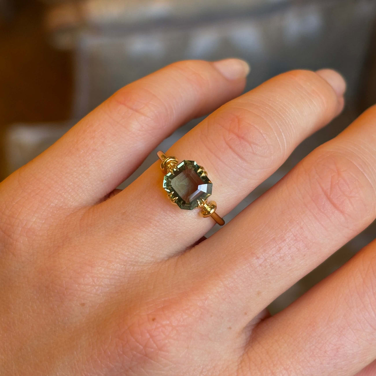 Vintage, 1980's Green Sapphire Solitaire Engagement Ring