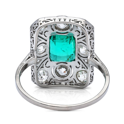 Art Deco Emerald & Diamond Panel Ring, Platinum