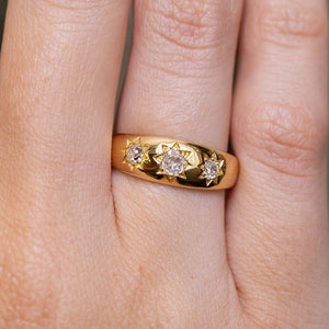 Antique, Edwardian old-cut diamond three-stone gypsy ring