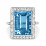 An antique Art Deco aquamarine and diamond cocktail ring in platinum.