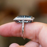 Gallery detail of an antique Art Deco aquamarine and diamond cocktail ring in platinum.
