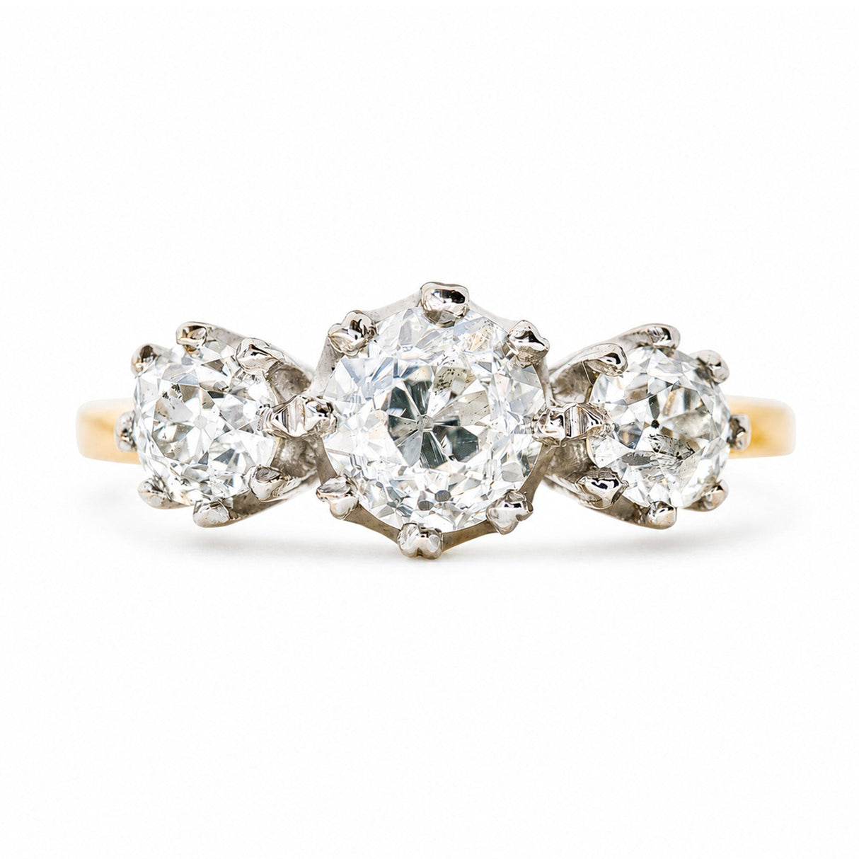 Antique, Edwardian old-cut diamond three-stone engagement ring