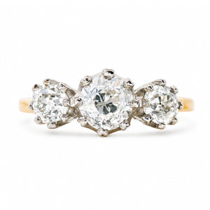 Antique, Edwardian old-cut diamond three-stone engagement ring