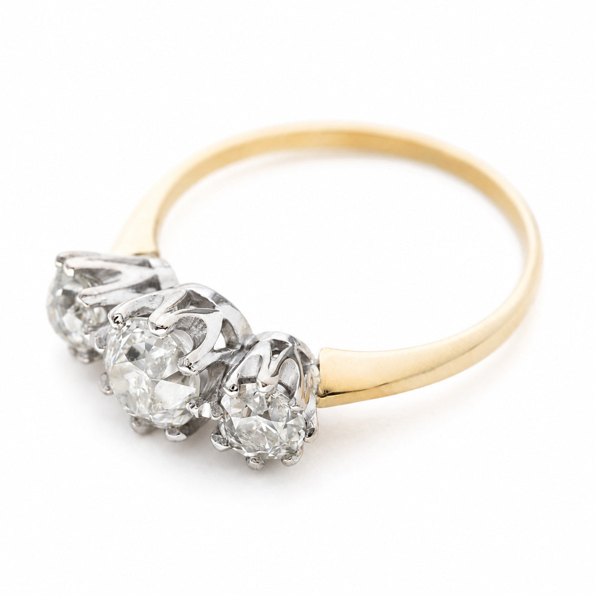 Antique, Edwardian old-cut diamond three-stone engagement ring
