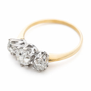 Antique, Edwardian old-cut diamond three-stone engagement ring