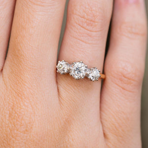 Antique, Edwardian old-cut diamond three-stone engagement ring