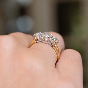 Antique, Edwardian old-cut diamond three-stone engagement ring