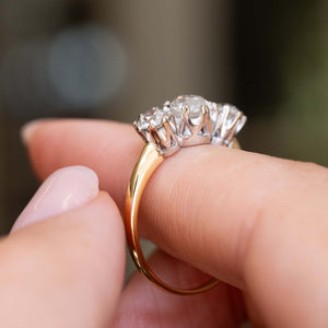Antique, Edwardian old-cut diamond three-stone engagement ring