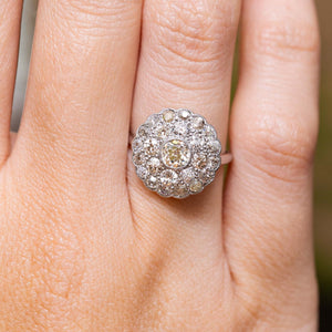 Antique Edwardian, subtly tinted old-cut diamond cluster ring