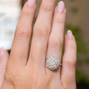 Antique Edwardian, subtly tinted old-cut diamond cluster ring