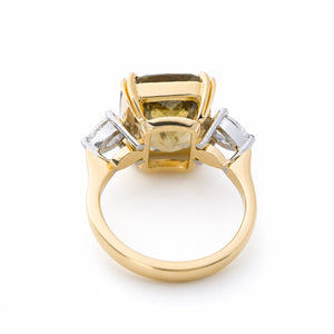 Rear view showing the open gallery of a brown sapphire three-stone ring