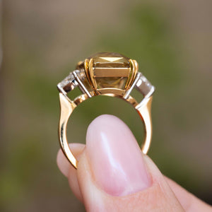 Rear profile of the brown sapphire cocktail ring and sculptural gold gallery