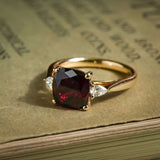 3ct ruby and diamond three stone engagement ring in yellow gold setting