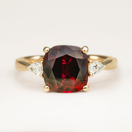 3ct Cushion-Cut Ruby Diamond Three-Stone Engagement Ring