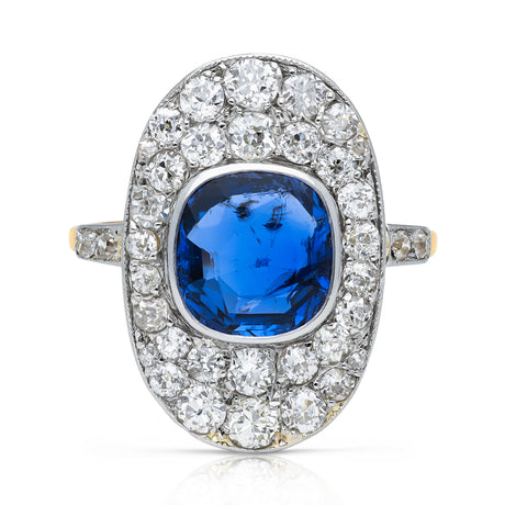 Edwardian sapphire and diamond ring, front view. 