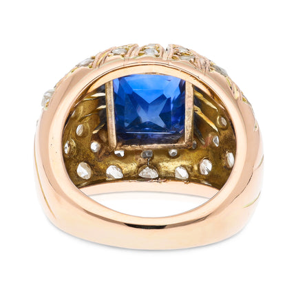 4ct Ceylon Blue Sapphire and Diamond Ring, French, Circa 1940