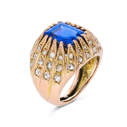 4ct Ceylon Blue Sapphire and Diamond Ring, French, Circa 1940