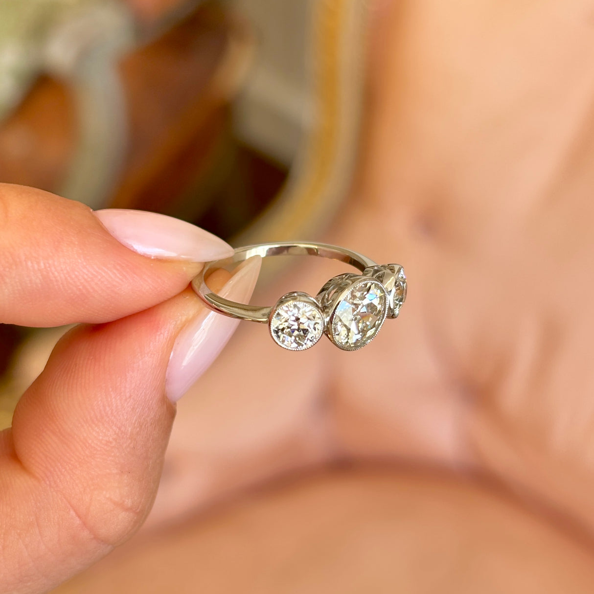 Art Deco, diamond three-stone ring