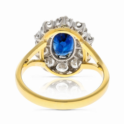 Vintage, Blue Sapphire and Diamond Cluster Engagement Ring, 18ct Yellow Gold