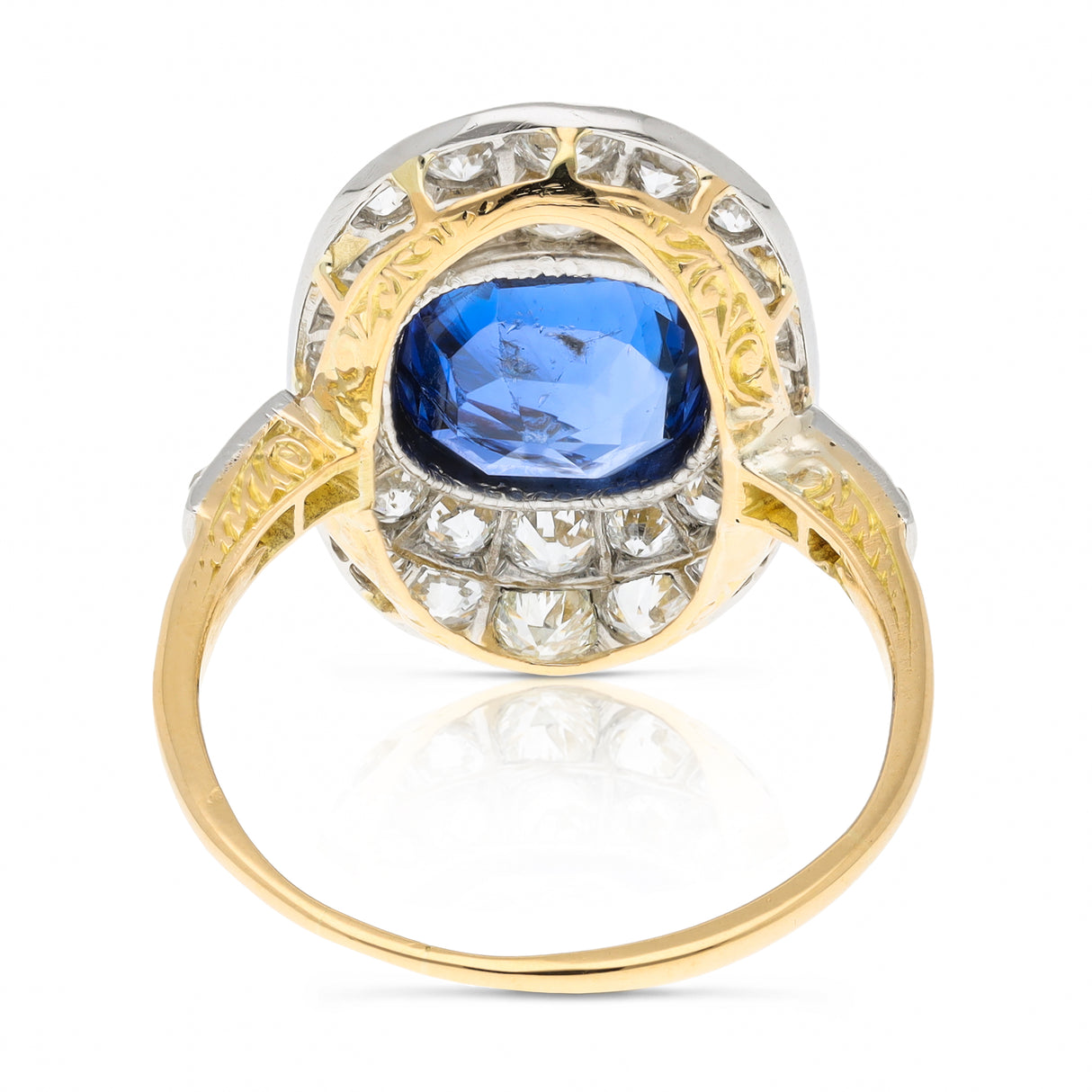 Edwardian sapphire and diamond ring, rear view. 
