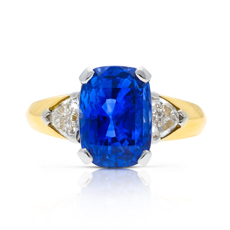 sapphire and diamond engagement ring, front view. 