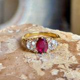 Antique, Victorian natural ruby & diamond three-stone ring