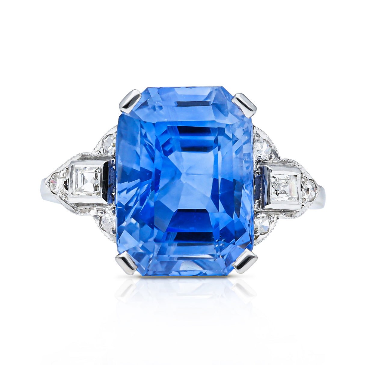 Vintage, Art Deco 8ct Sri Lankan Sapphire and Diamond Ring, Platinum