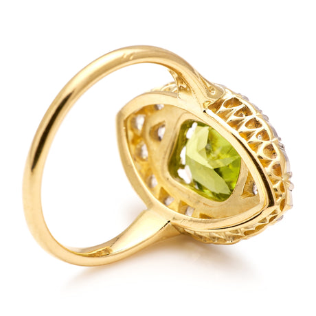 Vintage, impressive peridot & diamond navette ring