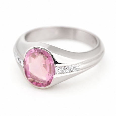 Vintage, 1940s pink sapphire & diamond gypsy ring