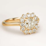 Old-mine cushion diamond cluster engagement ring