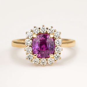 ON HOLD | Cushion-cut pink sapphire and diamond cluster engagement ring