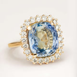 8ct old cushion-cut cornflower blue sapphire and diamond cluster ring