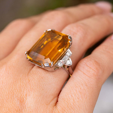 Antique, Art Deco citrine and diamond cocktail ring