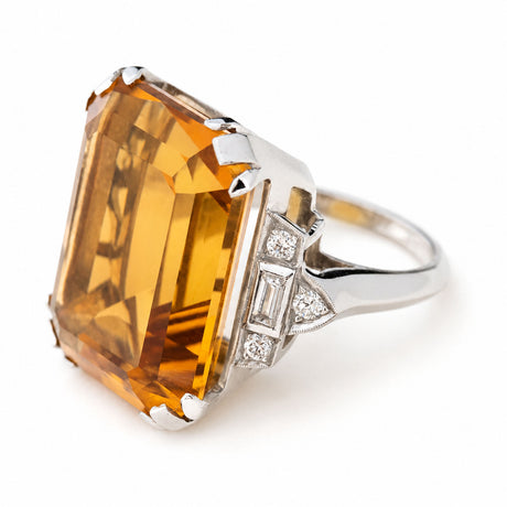 Antique, Art Deco citrine and diamond cocktail ring