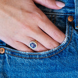 Vintage, 1980's Ceylon sapphire and diamond cluster ring