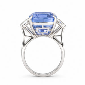 Reverse profile of the 1980s platinum ring, revealing the architectural openwork gallery beneath the colour-change sapphire.
