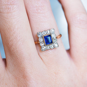 Antique, Art Deco sapphire & diamond cluster ring