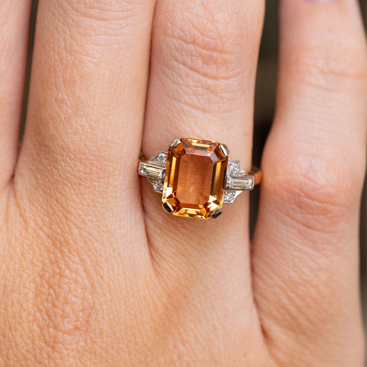 Vintage, 1950s Sherry topaz and diamond engagement ring