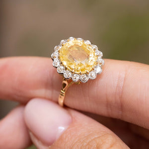 Vintage, 1950s yellow sapphire and diamond cluster engagement ring