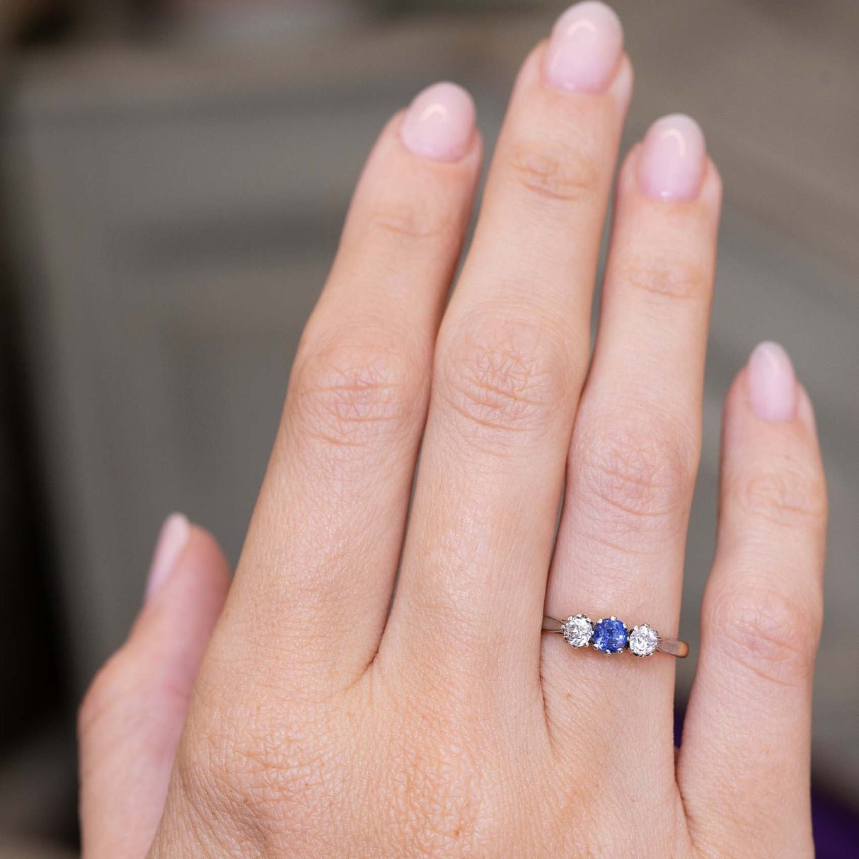 Antique, Edwardian sapphire and diamond three-stone engagement ring